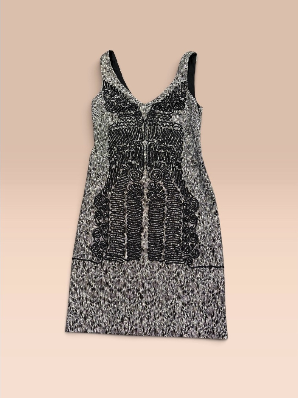 Artelier Nicole Miller Black And Metallic Embroidered Formal Sheath Dress Sz 2